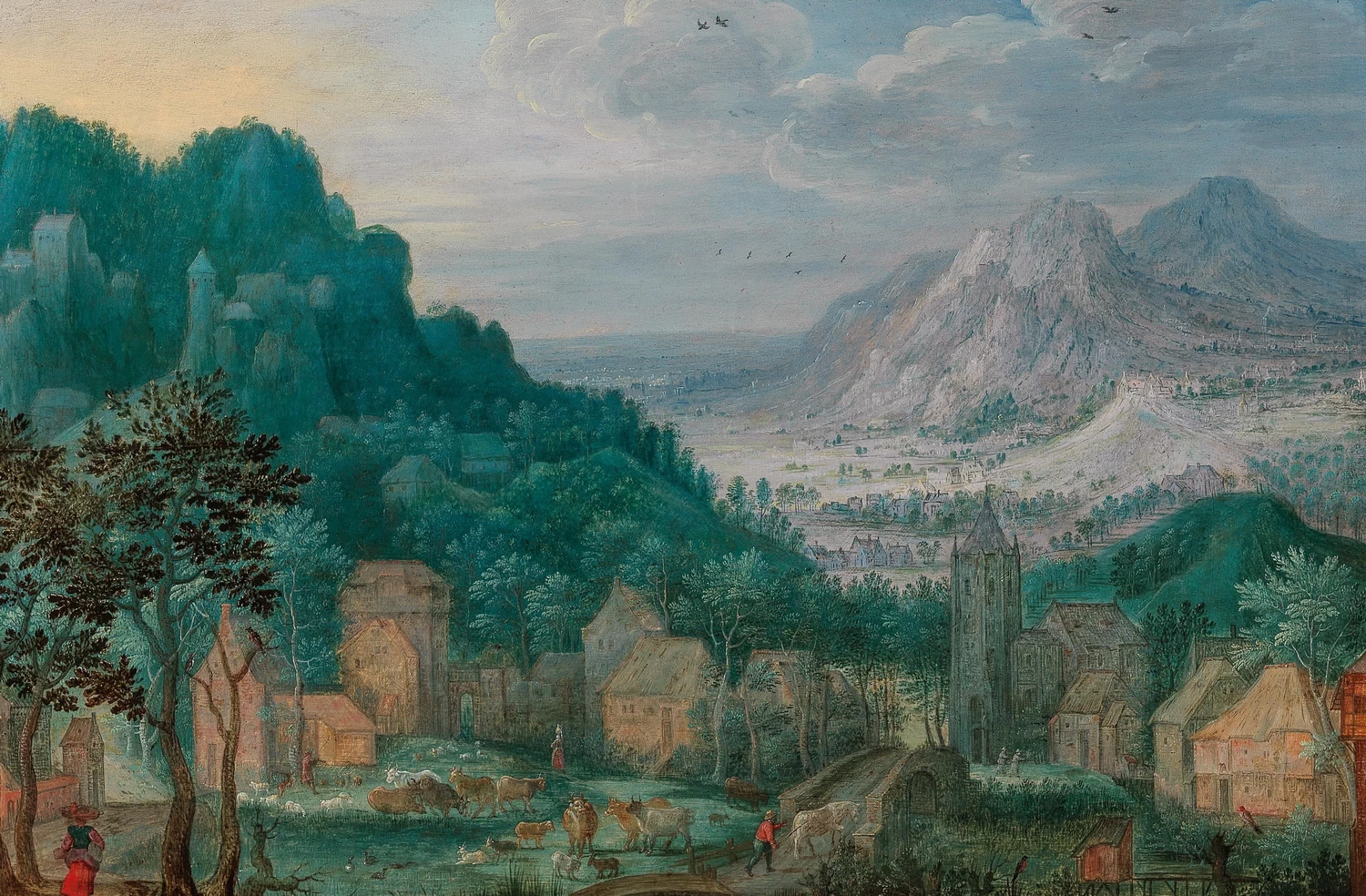 Un vasto paesaggio con un villaggio